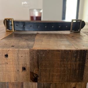 ADA collection double buckle black leather belt